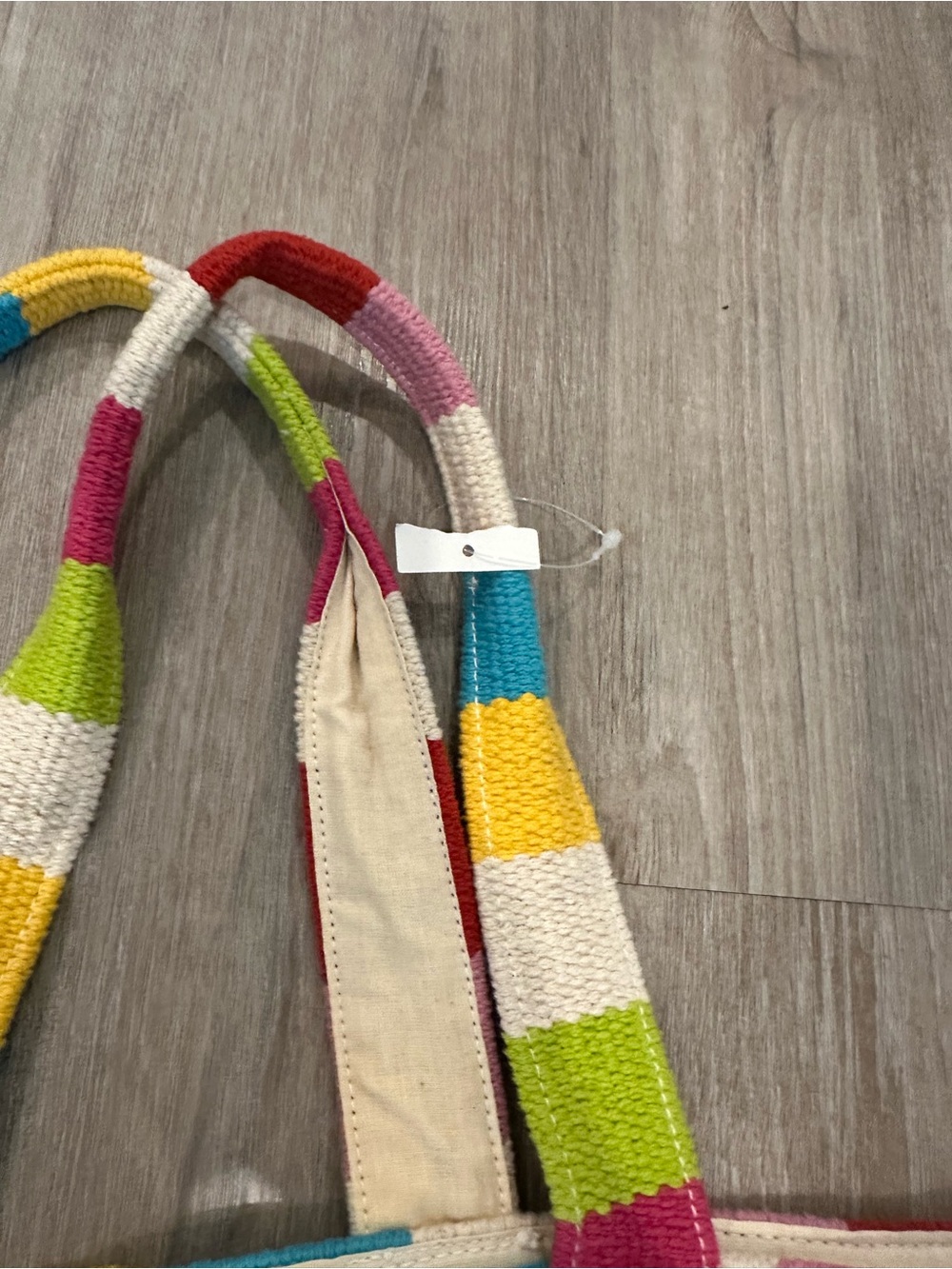 Antik Kraft Multicolor Striped Tote - White, Pink, Green, Yellow, Blue - Picture 4 of 7